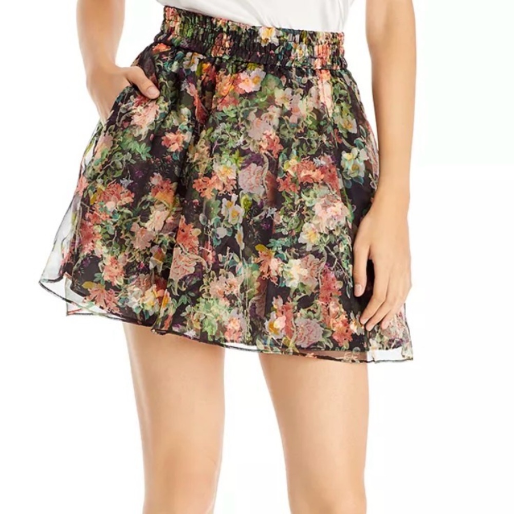 Alice + Olivia Black Floral Mini Skirt